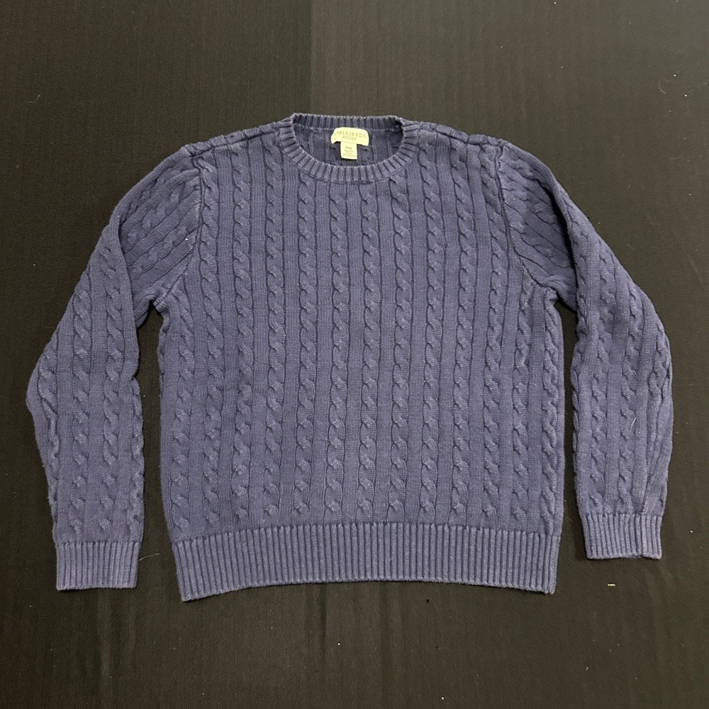 Appleseed's Petites Blue Cable Knit Cotton Crew Neck Sweater PM Women's
